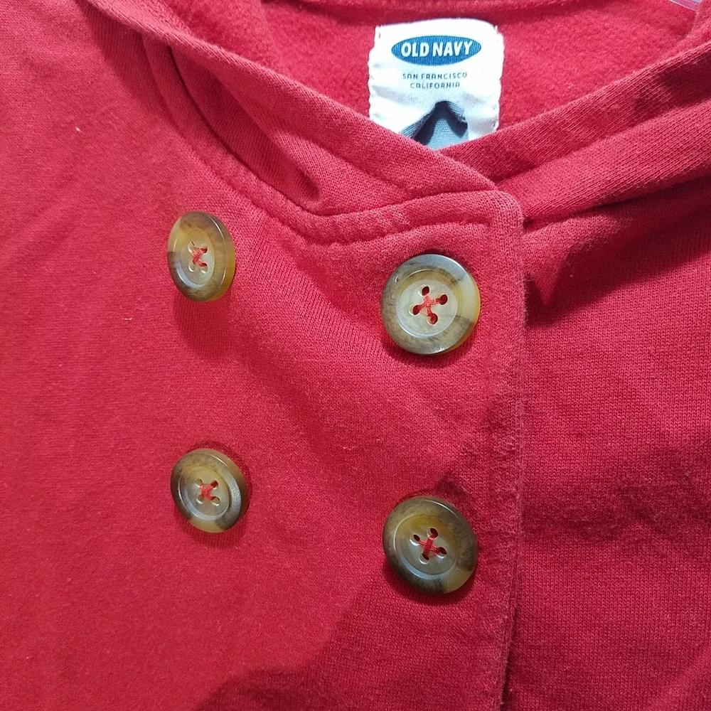 Old Navy Girls Red Pea Coat 5T Toddler Hooded Double Breasted Jacket